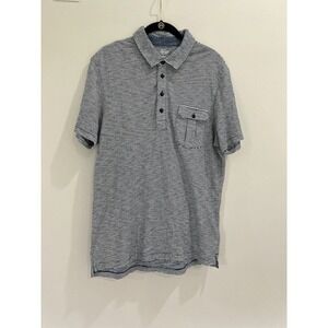 J Crew Indigo Striped Performance Polo‎ Shirt Navy White Striped Men Size Large